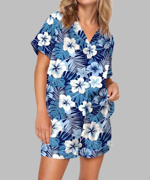 Blue Hawaiian Floral Pajama Set