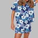 Blue Hawaiian Floral Pajama Set