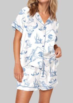 Blue Toile Coastal Cowgirl Pajama Set For Women