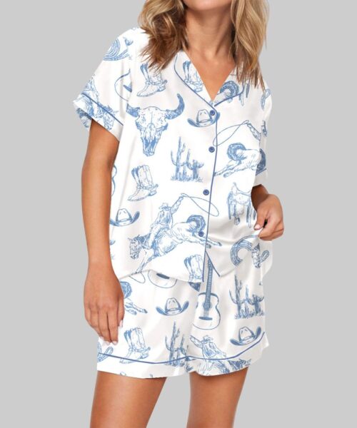 Blue Toile Coastal Cowgirl Pajama Set For Women