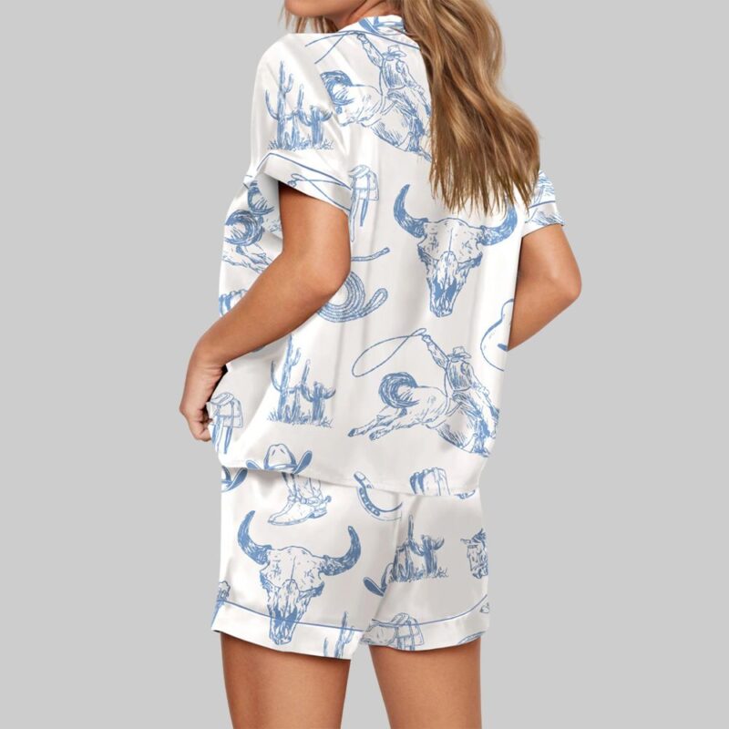 Blue Toile Coastal Cowgirl Pajama Set For Women - Image 2