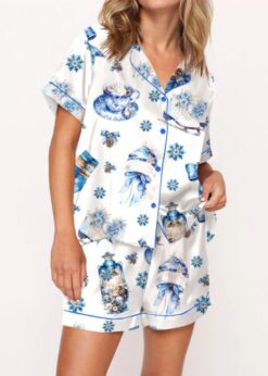 Blue Winter Satin Pajama Set For Women