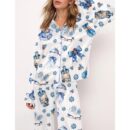 Blue Winter Satin Pajama Set For Women