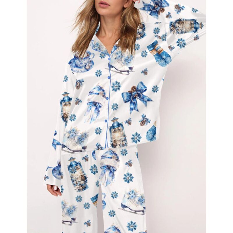 Blue Winter Satin Pajama Set For Women - Image 2