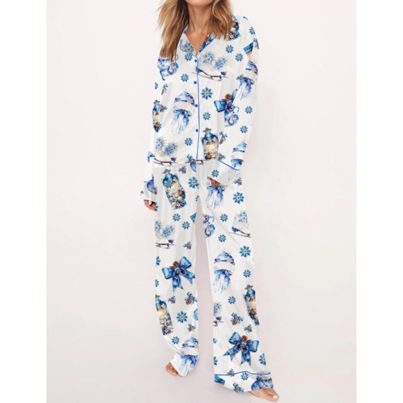 Blue Winter Satin Pajama Set For Women - Image 3