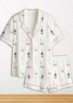 Breakfast Of Champs Short Sleeve Satin Pajama Set For Women