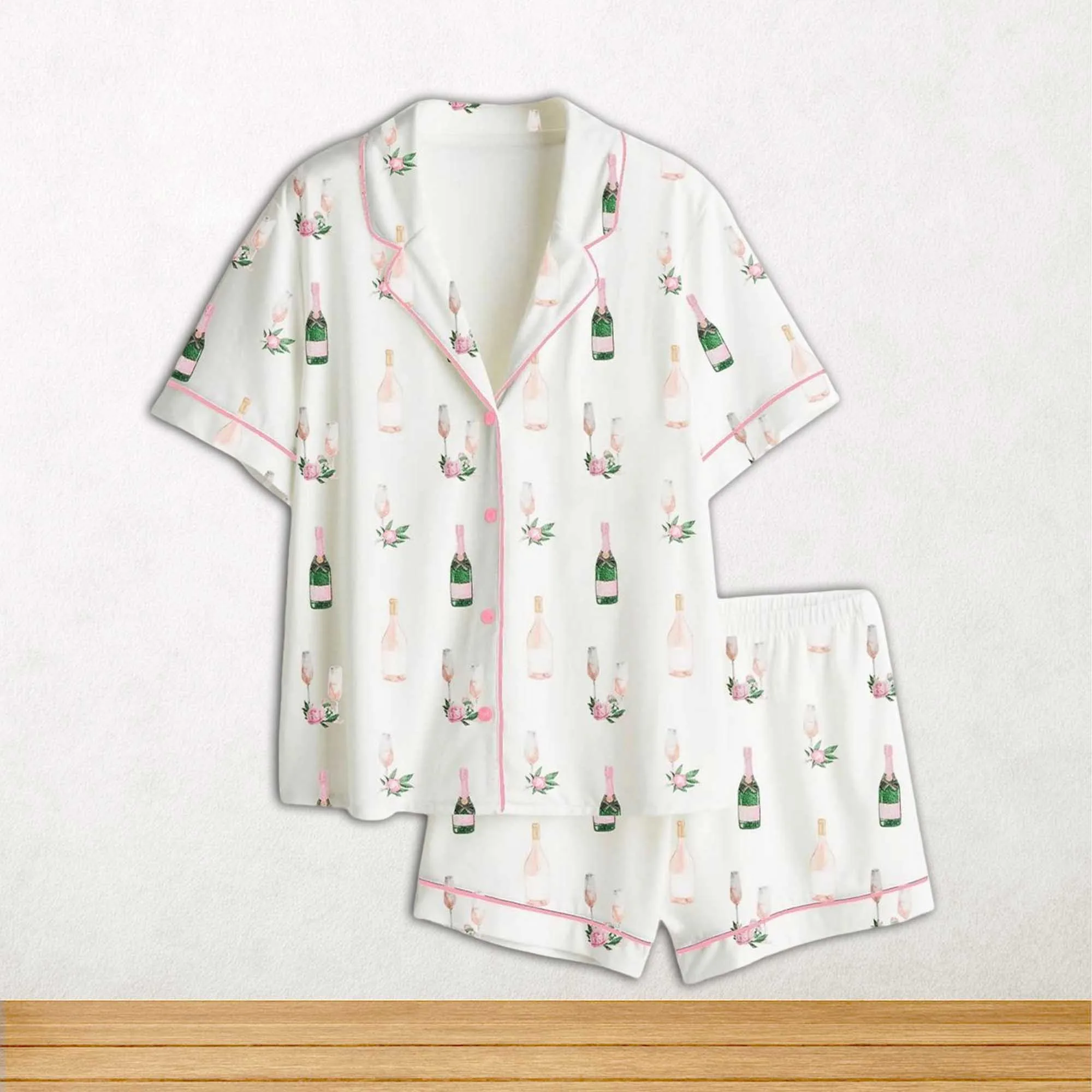 Breakfast Of Champs Short Sleeve Satin Pajama Set For Women