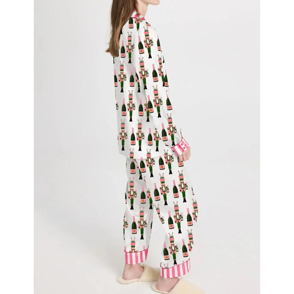 Bucket Nutcracker Print Satin Pajama Set For Women - Image 2