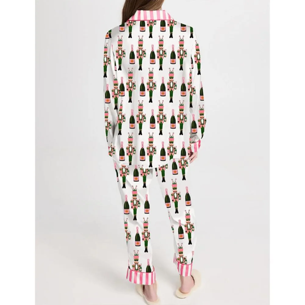 Bucket Nutcracker Print Satin Pajama Set For Women - Image 3