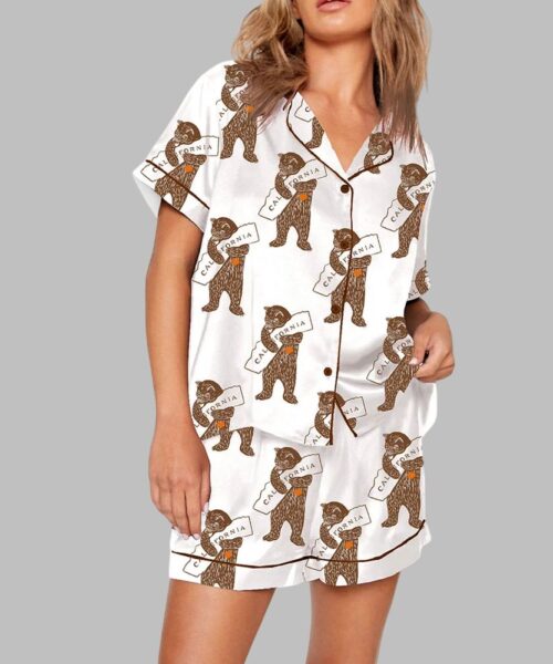 California Bear Hugging California Map Print Pajama Set