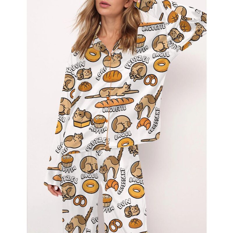 Cat Bread Satin Pajama Set For Women - Image 2