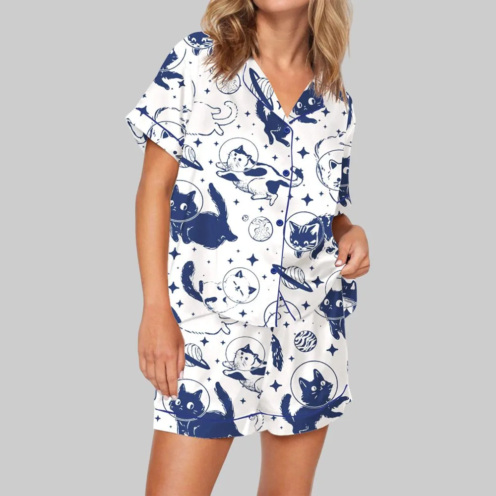 Cat In Space Pajama Set For Women