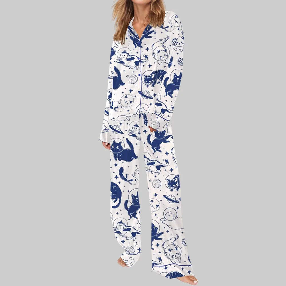 Cat In Space Pajama Set For Women - Image 3