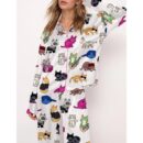 Cat Lovers Satin Pajama Set For Women