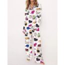 Cat Lovers Satin Pajama Set For Women