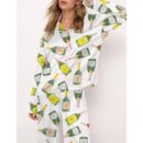 Champagne Bottle Watercolor Satin Pajama Set For Women
