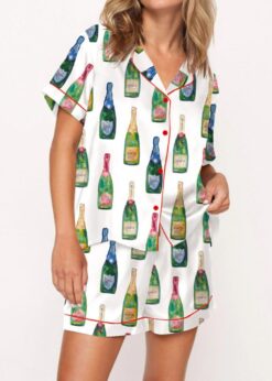 Champagne Bottles Satin Pajama Set For Women