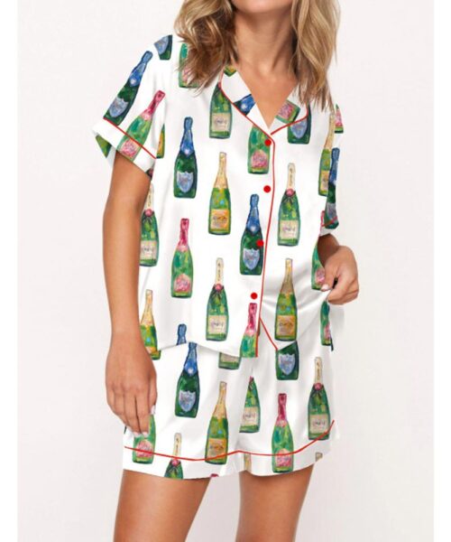 Champagne Bottles Satin Pajama Set For Women