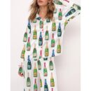 Champagne Bottles Satin Pajama Set For Women