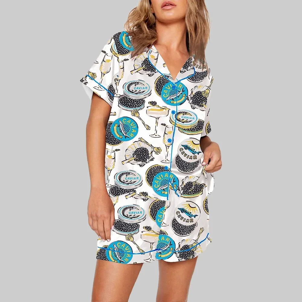 Champagne Caviar Satin Pajama Set For Women