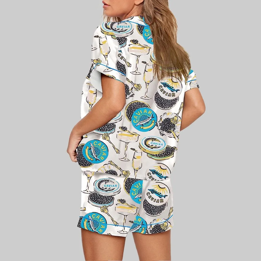 Champagne Caviar Satin Pajama Set For Women - Image 2