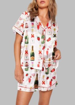 Champagne Strawberries Macarons Pajama Set