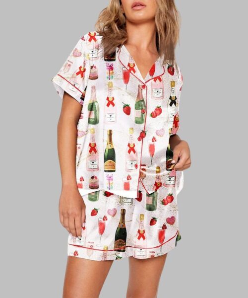 Champagne Strawberries Macarons Pajama Set
