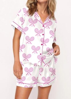 Champagne Tennis Satin Pajama Set For Women