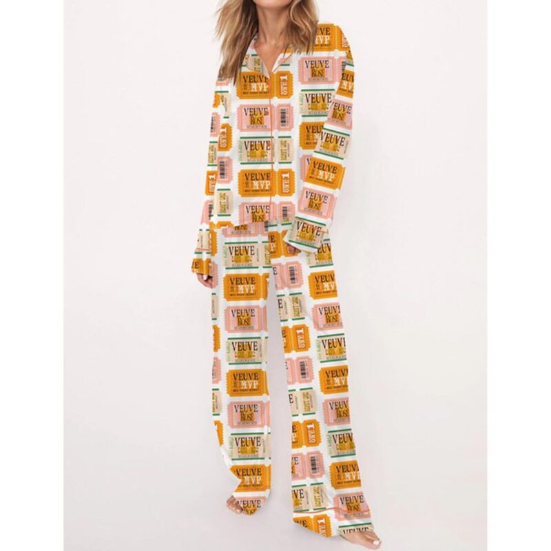 Champagne Tickets Satin Pajama Set For Women - Image 3