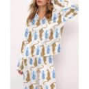 Cheetah Chinoiserie Champagne Bottle Satin Pajama Set For Women