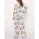 Cheetah Chinoiserie Champagne Bottle Satin Pajama Set For Women