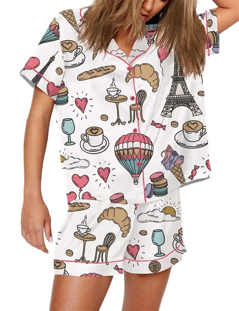 Chic Paris Vintage Style Paris France Travel Print Pajama Set - Image 2
