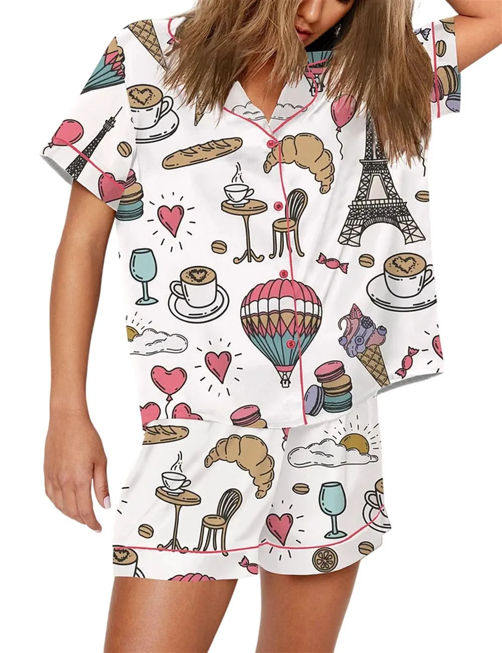 Chic Paris Vintage Style Paris France Travel Print Pajama Set - Image 2