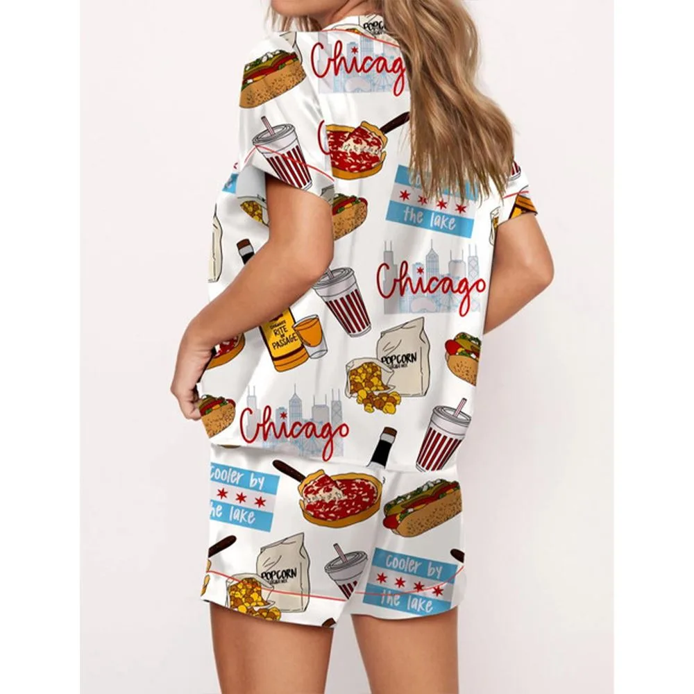 Chicago Travel Satin Pajama Set For Women - Image 2