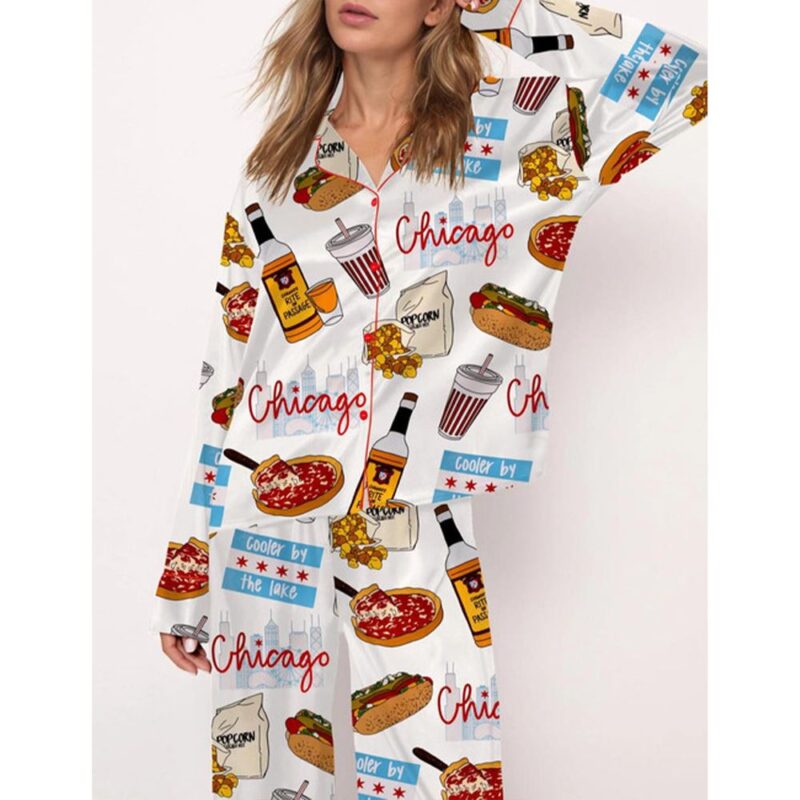 Chicago Travel Satin Pajama Set For Women - Image 3