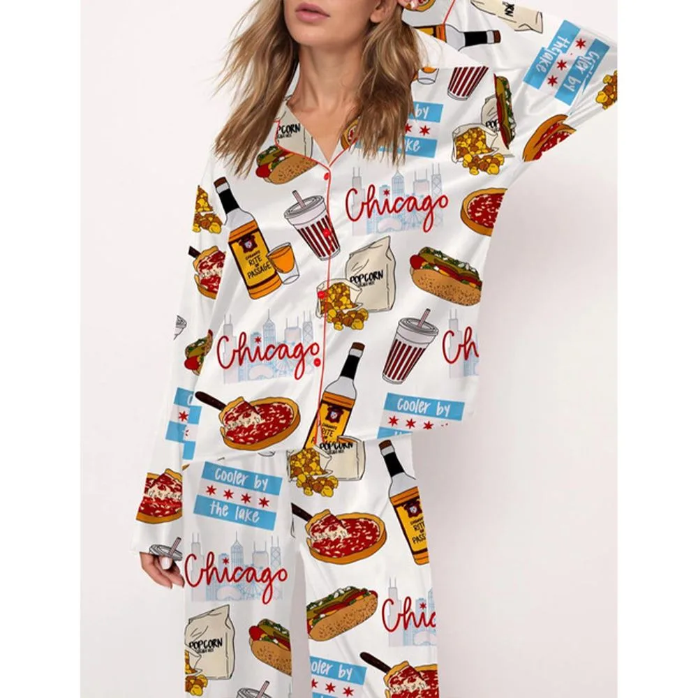 Chicago Travel Satin Pajama Set For Women - Image 3