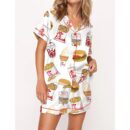 Chicken Nuggets Fast Food Satin Pajama Set For Women