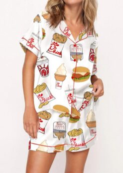 Chicken Nuggets Fast Food Satin Pajama Set For Women