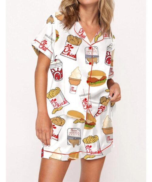 Chicken Nuggets Fast Food Satin Pajama Set For Women