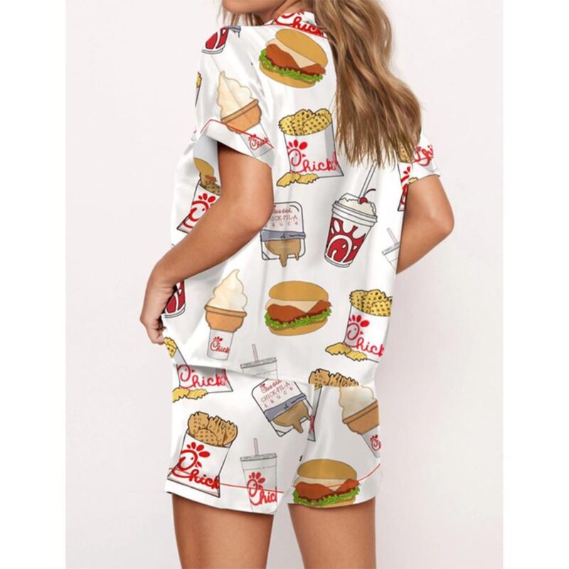 Chicken Nuggets Fast Food Satin Pajama Set For Women - Image 2
