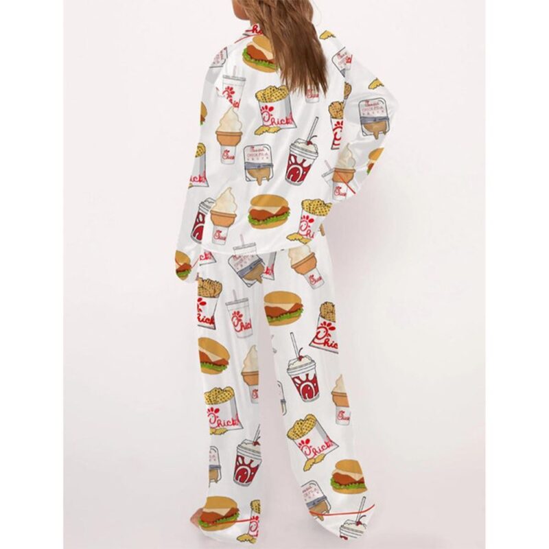 Chicken Nuggets Fast Food Satin Pajama Set For Women - Image 4