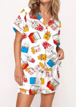 Chicken Nuggets Satin Pajama Set For Women