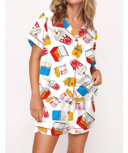 Chicken Nuggets Satin Pajama Set For Women