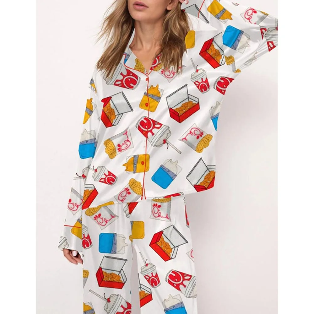 Chicken Nuggets Satin Pajama Set For Women - Image 2