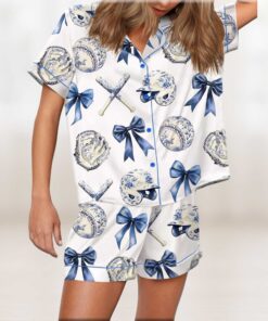 Chinoiserie Baseball Silky Satin Pajama Set For Women