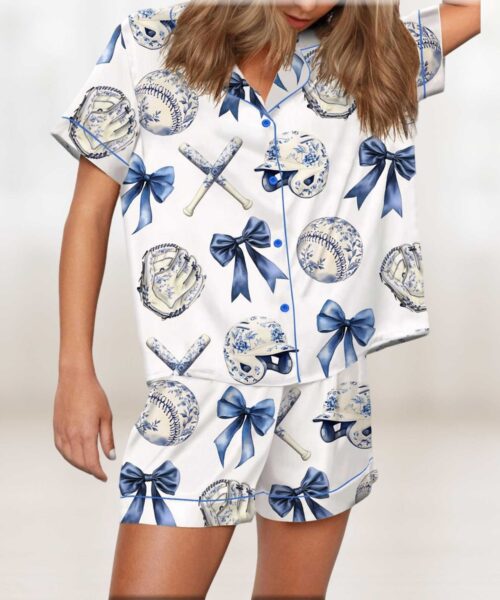 Chinoiserie Baseball Silky Satin Pajama Set For Women
