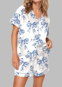 Chinoiserie Bow Pajama Set For Women