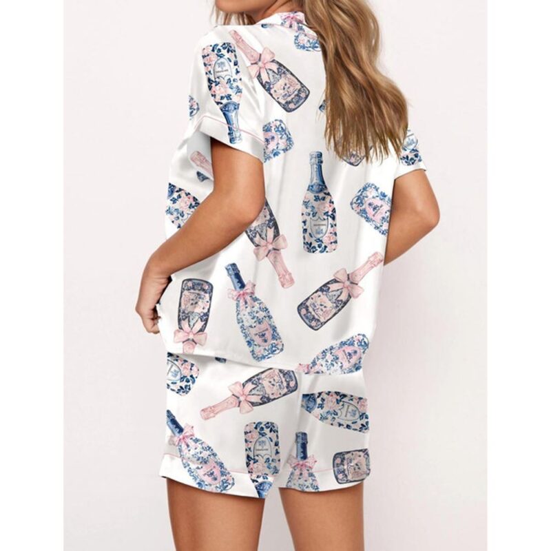 Chinoiserie Champagne Satin Pajama Set For Women - Image 2
