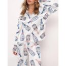 Chinoiserie Champagne Satin Pajama Set For Women