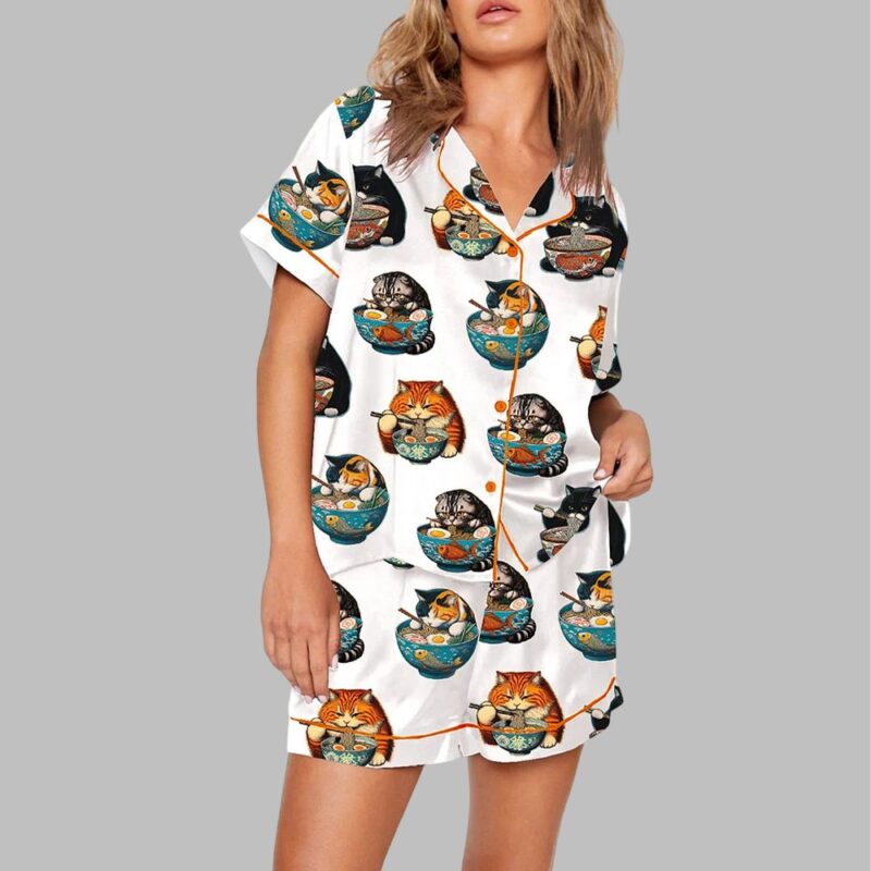 Chonky Black Cat Ramen Japanese Noodles Pajama Set - Image 2